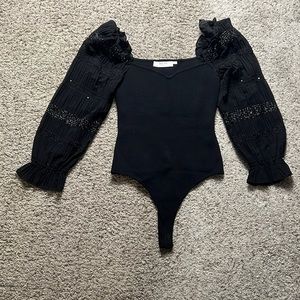 Astr bodysuit with sheer puffed sleeves - black/large